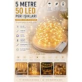 5 Metre G&uuml;n Işığı Peri Led Tel 3 Pilli Fonksiyonlu S&uuml;sleme İnce Telli Aydınlatmalı Şerit Led Yılbaşı Işık Yılbaşı S&uuml;s&uuml;