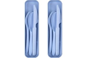 FAUMSUT Set di posate da viaggio con custodia, set di utensili riutilizzabili, set di 2 posate in plastica, set di posate portatili con custodia in plastica, per viaggi, picnic, campeggio o uso quotidiano