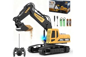 Gofady Ferngesteuerter Bagger für Kinder ab 3 Jahren, 6 Kanal Elektro RC Bagger mit 2 Aufladbare Akkus + Fernbedienungsbatterie, Licht & Demo-Funktion, Anti-Störsender 2.4GHz