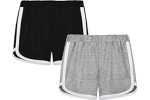 GENTABY Mädchen Shorts Baumwolle Kinder Gym Kurze Hose Athletisch mit Sommer Sport Running Shorts Jungen Schwarz Grau Rosa Lila 2 Pack Tanzen 4-12 Jahre Mädchen Gym Shorts.