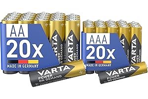 VARTA Piles 20x AA & 20x AAA, lot de 40, Power on Demand, Alcaline, Mix Pack, Emballage écologique, idéal pour Les Accessoires informatiques, Smart Home, Made in Germany