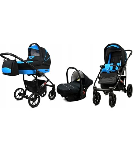 Poussette 3 En 1 BabyLux® Miracle - Nacelle + Canne + Siège Auto - Châssis Aluminium Léger - Normes Européennes, Éco-Cuir - Set Complet Avec Accessoires