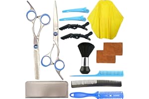 Fycooler tijeras de peluquería, Conjunto Tijeras Peluquelo Profesional para el cabello, tijeras de peluquería con capa de barbero y peine de maquinilla de afeitar, set corte de pelo profesional