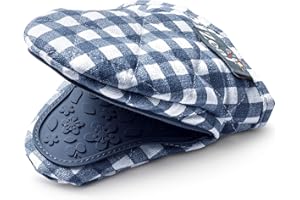 Zeal Silicone Pot Holder Mini Oven Mitt – Mitt for Air Fryer with Gingham Design and Comfortable Quilted Cotton Inner – Heat and Water Resistant, Provence Blue