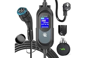 EVJUICION 10 Metri Cavo Ricarica Auto Elettrica 3,68KW, 8-16A, 0-12H Programmabile WallBox EV Caricabatterie Tipo 2 con LCD Digitale e Supporto Compatibile Model Y/3, e-208 e altri EV/PHEV, IP67/IP65