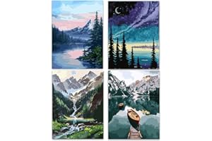 Hongyrjy Paint by Numbers 4 Pack,Landscape Paint by Numbers Kits for Adults Beginner,Home Wall Decor16x12inch