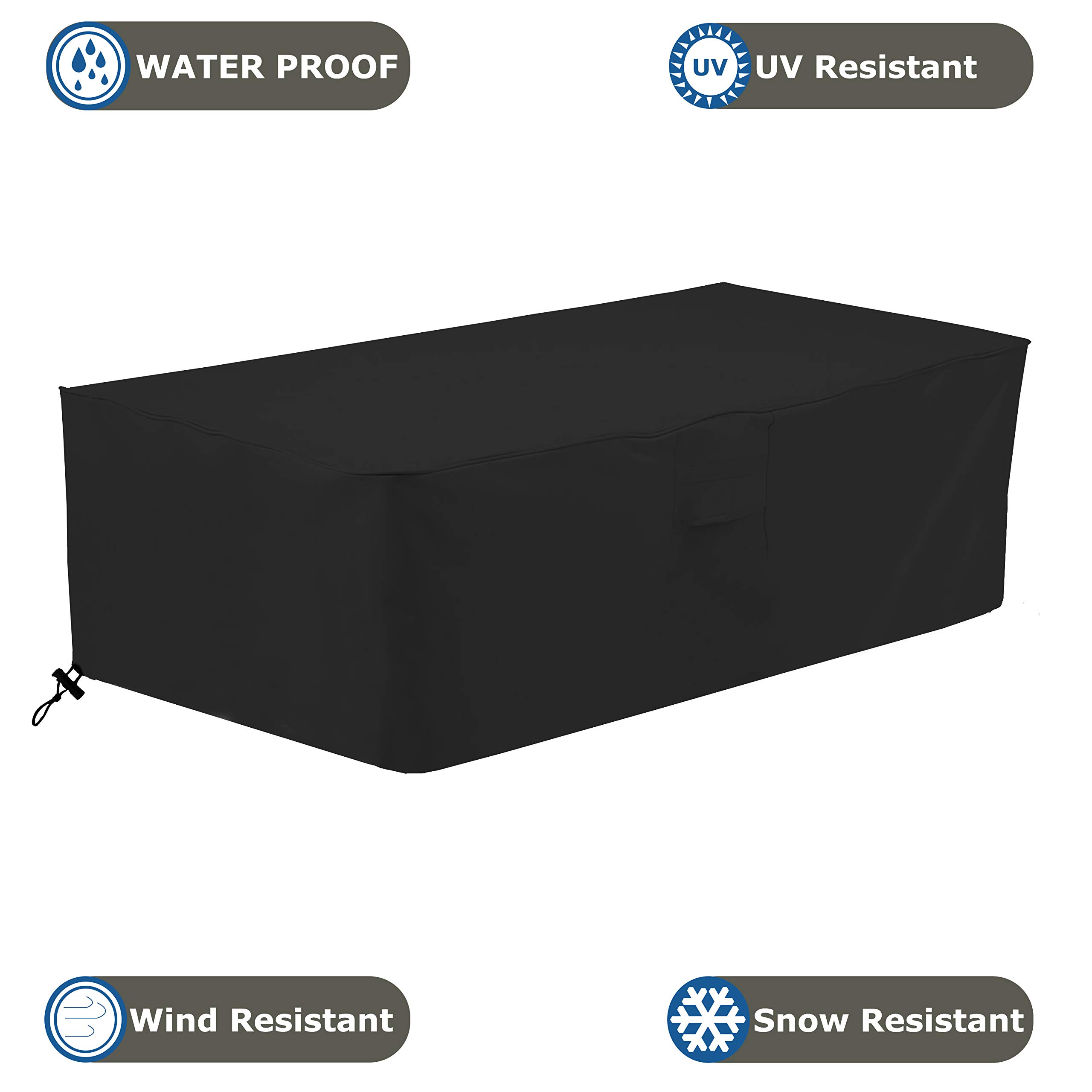 Fire Pit Outdoor Covers Rectangular Waterproof, 100% UV Resistant, 12 Oz PVC Heavy Duty Fabric with Air Pockets and Drawstring for Snug fit to Withstand Winds & Storms. – Bild 5