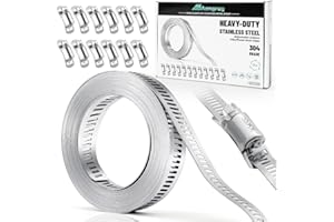 Aongray 3.5M Schlauchschellen,304 Edelstahl lochband metall mit 12 Stück Befestigung,DIY Schlauchbinder set für Wasser Rohr, Gas Rohr, Automobil Tubing,Pool, Waschmaschine, Garten(Neue Verpackung)