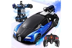 Daioller Macchina Telecomandata Robot Trasformabile,Robots Radiocomandata con Luce LED & Musica, Auto RC con Spruzzatore per Bambini di 4 5 6 7 8 9 Anni (Blu)
