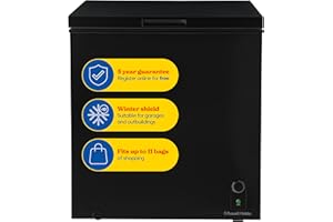 Russell Hobbs Black Chest Freezer 198L Freestanding with 5 Year Warranty, Adjustable Thermostat, Chill or Freeze Function, 4 Star Freezer Rating & Suitable for Outbuildings & Garages RH198CF0E1B