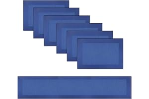 pigchcy Single Frame Navy Blue Elegant Placemats and Table Runner Set Vinyl Washable Placemats for Dining Table Set of 6 (45 x 30 cm + 45 x 180 cm)
