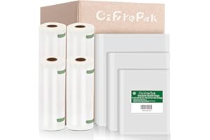 O2frepak 150sztuk,50sztuk w każdym rozmiarze:15x25cm,20x30cm,25x33cm oraz 4rolek po 2rolki w każdym rozmiarze:20x600cm,28x600cm Teksturowane worki do pakowania próżniowego do zgrzewarki żywności