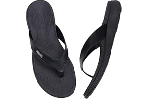 ONCAI Flip Flops for Women, Comfortable Leather Strap Orthotic Arch Support Summer Beach Flip Flops with Soft Cushion Yoga Foam Rubber Soles UK Size 3-10