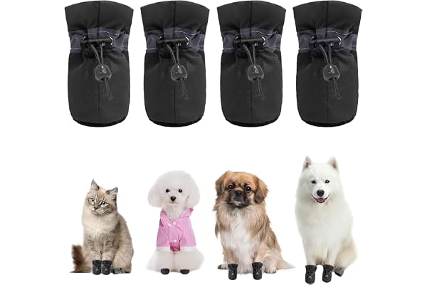 DAGGERS Pack of 4 Pcs Dog Boots Paw Protector Anti-Slip Upgraded Sole Dog Shoes with Reflective Straps Design for Shih tzu, Bichon, Poodle (Black, Size, Feet Long: 5cm,Wide: 4cm)