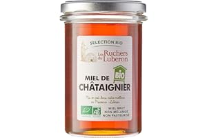 Les Ruchers du Luberon - Miel de Châtaignier Bio 370 g - Naturel - Biologique - Non Pasteurisé - Non Filtré - Naturellement Cristallisé