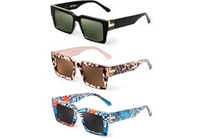 JM Polarized Rectangle Sunglasses for Men and Women Trendy Chunky Square Sun Glasses UV400 Protection 3 Pack