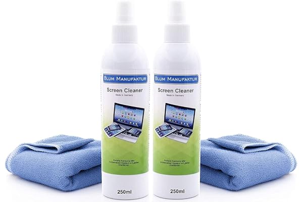 Blum - 2x 250ml Nettoyeur d'écran + 2x chiffon microfibre 30x30 cm. Nettoyage sans rayures de tous les écrans et displays, absolument sans traces.