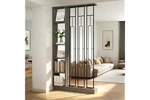 ‎HORSEO Wand-Raumteiler – freistehender Raumteiler aus Holz mit Regalen, DIY Moderne Raumtrennwand, einfache Montage, freistehende Dekoration für Schlafzimmer, Büro (Black/Gray, 100CM)