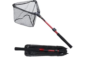 Sougayilang Épuisette de pêche - Poteau télescopique pliable et pliable - Maille en nylon durable - Pour attraper ou relâcher les poissons en toute sécurité