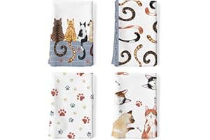 Arquiel Strofinacci Da Cucina Cotone Set Di 4, Panni Da Cucina In 100% Cotone Multiuso Morbidi E Assorbenti Strofinacci Canovaccio Cucina Strofinacci Da Bar(48 x 70CM, Gatto Dei Cartoni Animati)