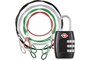 YuCool Sicherheitsgurt aus Edelstahl mit 3-stelligem Zahlenschloss, mit Kunststoffbeschichtung, buntes Umhängeband, Sicherheitskabel für Gepäcktaschen, silberfarben, schwarz, grün, rot, 4 Stück