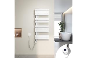Heilmetz Scaldasalviette Elettrico Bagno 899x400mm 400W, Termoarredo Elettrico Bagno con Barra riscaldante termostato，con Funzione di temporizzazione（Bianco）
