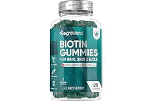 WEIGHTWORLD Biotin Gummies - 120 Chewable B7 Vitamin Gummies - with 9 Essential Vitamins & 4 Nutrients - Biotin 5000mcg Supplements - Natural Mixed Berry Flavour - Non-GMO, Gluten-Free & Vegetarian-Friendly