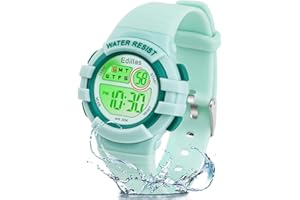 Edillas Kinderuhr Mädchen Jungen Digital,7 Farben Licht Digital Armbanduhr für Kinder wasserdichte Sport Outdoor Multifunktionale digital Uhren mit Stoppuhr/Alarm