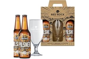 Red Rock Brewery British Beer Gift Set with Glass - 2x 500ml Bottles of Craft Lager Beer (Pilsner 4.1%)