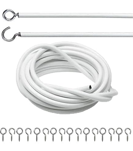 FERRIS Vorhangdraht-Set - 2x 3 Meter, Mit 16 Haken & Ösen, Weiß, Zuschneidbar, Für Voile & Leichte Vorhänge