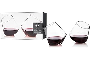 VISKI® Rolling Crystal Bicchieri da Vino Set di 2, Vetro Cristallino Premium Senza Piombo, Moderno Senza Stelo, Set Regalo Bicchiere da Vino, 12 Once (355 ml)