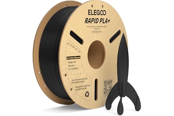 ELEGOO Filamento PLA+ de Alta Velocidad 1.75 1KG Negro | Velocidad 30-600mm/s, Precisión Dimensional +/- 0,02mm, Carrete de 1KG, para la Mayoría de Impresoras 3D