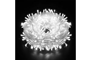AURSTORE BASA Guirlande Lumineuse 8 Mode 10M 100 LED, Décoration Romantique pour Sapin de Noël Mariage Fête,Guirlande Intérieure (Fil transparent, Blanc)