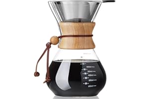 MESNEY Pour Over Coffee Maker, 800 ml Coffee Maker with Stainless Steel Filter, Heat-Resistant Borosilicate Glass, Stovetop Safe, Reusable Cooffe Filter