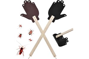 EMAGEREN 2 Pièces Tapette à Mouches en Cuir 48CM Tapette À Mouches Manuelle avec Long Manche en Bois Tapette À Cuisine Attrape-Mouches Tapette à Guêpes Outils Chasse À La Mouche pour La aison