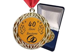 Larius Group Medaglia Regalo 40 Anni Insieme o Il Testo Desiderato - Anniversario di Matrimonio | Il Regalo del Compleanno, Natale, Evento, Competizione, Nozze (con Scatola)