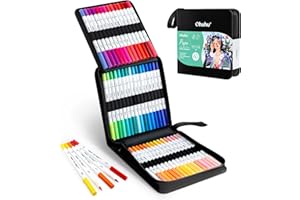‎OHUHU Ohuhu Filzstifte Paper-Friendly, 60 Farben Marker auf Wasserbasis, Doppelspitzige Filzstifte Set für Erwachsene, Anfänger, Kalligraphie Skizze Journal, Geruchlos & Nicht Blutend, Pupe-Serie