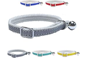 LARRYROO Cat/Kitten Reflective Collar with Safety Elastic, Bell (Silver)