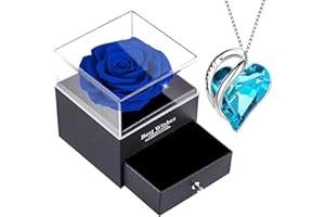 WILLUCK Ewige Rose Box,Infinity Rosen mit Damen Kette,Konservierte Rote Rose,Echte Rose Geschenk,925 Sterling Silber Damen Kristall Herz Halskette,Frauen Anhänger Geschenk am Valentinstag,Weihnacht,Muttertag