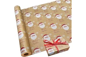 DOJoykey Rouleau de papier d'emballage de Noël, 16 m x 43 cm, papier d'emballage kraft recyclable, pour emballage cadeau, décoration de fête de Noël