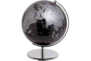 Mascagni 20T O451 Globe Terrestre décoratif Noir-Mappemonde-Base en métal argenté-Diamètre 25 cm