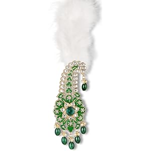 Mahi Royal Green Meenakari Enamelled Kalangi with White Feather (Pagdi/Safa Brooch) for Groom (PAKL1001027PR)
