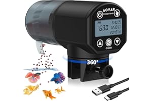 AOYAR Alimentador Automatico Acuario Dispensador Peces: Alimentador de Peces USB Recargable, 200ML Programable Dispensador de Comida,Comedero Peces con Pantalla LCD para Vacaciones Obras
