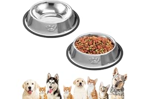 GOTFUN 2 Pacchi Ciotole per Cani in Acciaio Inox, Ciotola per Cani 350 ml Lotole per Cani con Base in Gomma Antiscivolo per Uso Alimentare, Antiscivolo per Cani Gatto Animale Domestico