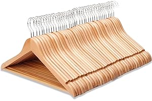 REQUISITE NEEDS Wooden Coat Hangers 40 Pack With 360 Degree Rotatory Hook Strong Shoulder Notches Wardrobe Wooden Garments Hangers Made By Natural Wood and Non-Slip Trouser bar (Pack of 40)