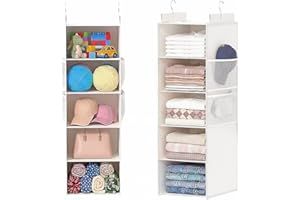 ALLTIDYUP Organizer Armadio da Appendere – Tasche in Rete, Borsa Sospesa Strutturata, Pieghevole e Salvaspazio per Vestiti, Scarpe, Cappelli – Ideale per Dormitori, Camper e Armadi (Bianco, 5 Ripiani)