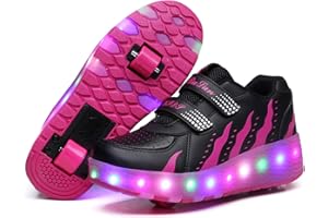 HOSIMY Unisex Kids LED Strips Roller Skates Shoes with Wheels Boys Girls Cross Trainers Technical Luminous Skateboarding Shoes Outdoor Gymnastics Sneakers with USB Charging