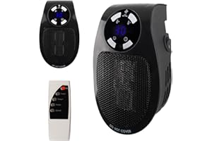 Mini Calentador de Enchufe, FainFun 500W Calentador de Enchufe de Cerámica, Mini Calefactor de Enchufe a Pared con Mando a Distancia, Plug in Mini Heater con 2 Velocidades de Aire, Timer(negro)