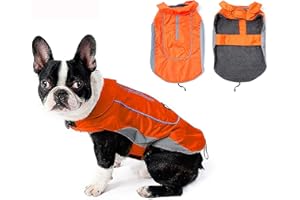 MOREZI Manteau Chaud pour Chien, Couche extérieure imperméable, avec Trous pour Harnais et Bandes réfléchissantes, Convient aux Chiens de Petite et Moyenne Taille-Orange-XS