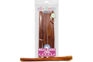 GLORIOUS TREATS AND CHEWS Premium Bully Sticks for Dogs 30 cm - Natural Beef Pizzle Sticks for Medium to Large Dogs, Dental Dog Chew Treats for Healthy Teeth and Gums, Fully Digestible, Gluten-Free (Thick, 4 ct)